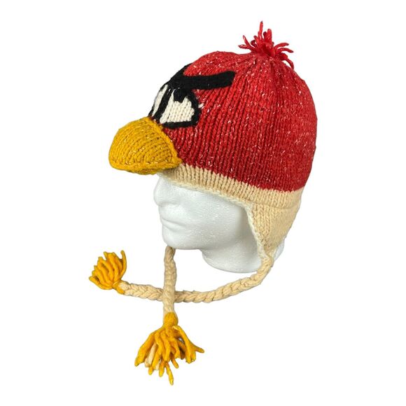 Angry Birds Beanie Crochet Hand made Wool blend Hat Cap Red Yellow Tassels - Picture 3 of 6